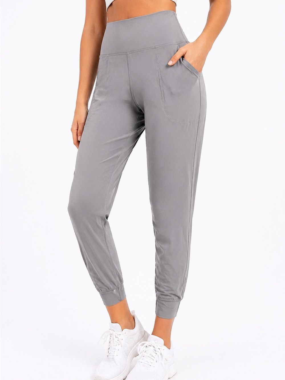 Gray High Waisted Jogger Leggings Pockets Size M